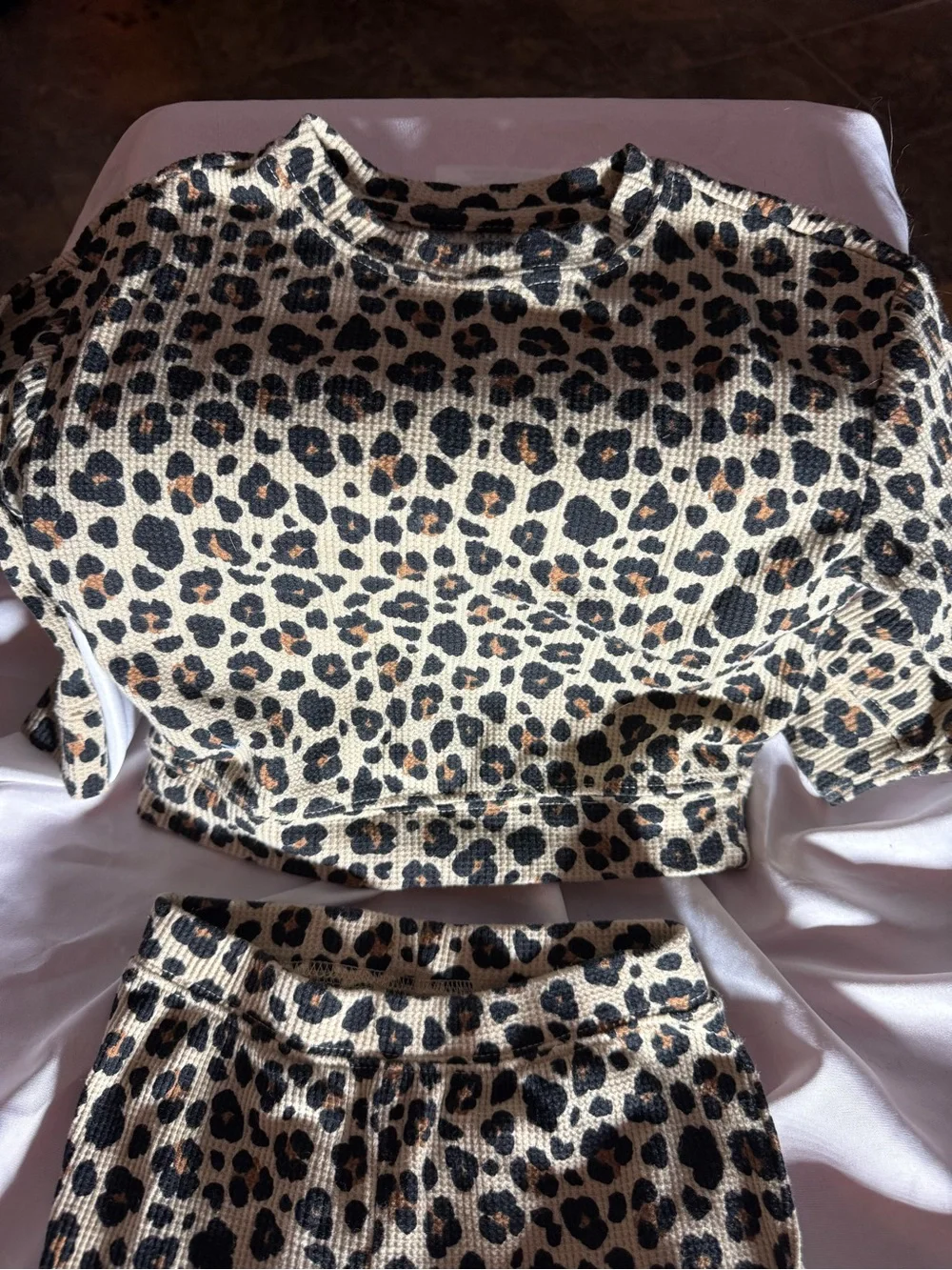 Cat & Jack Leopard Print Ribbed Pajama Set - Tan & Black